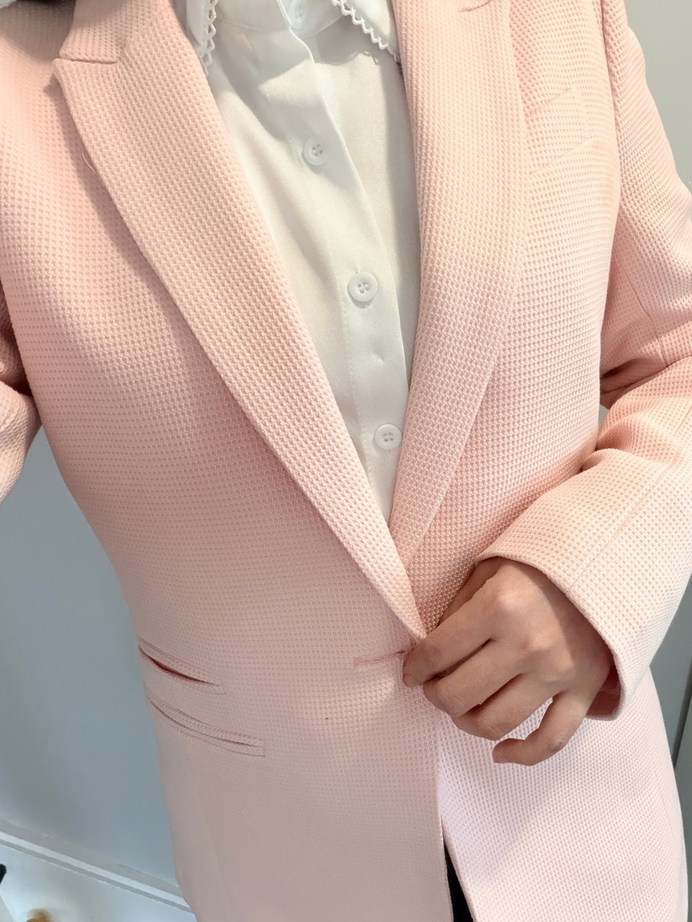 Women's Light Pink Textured Blazer Jacket
